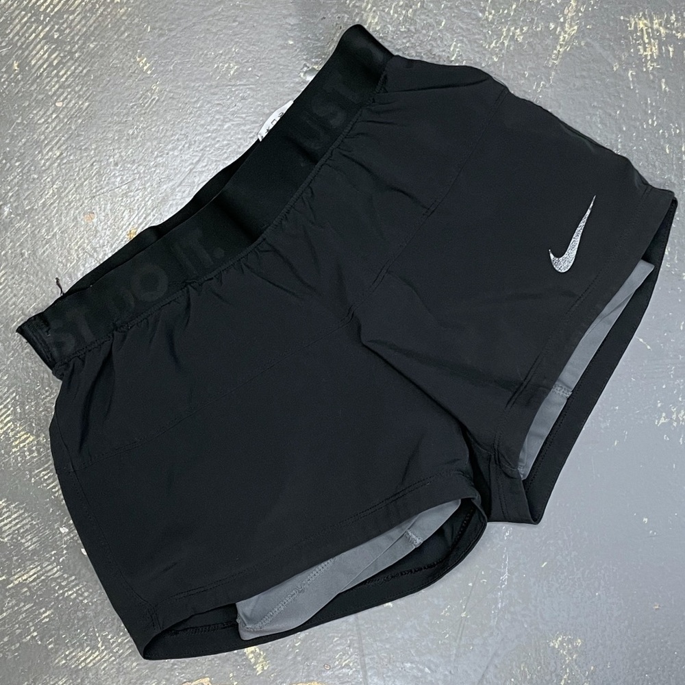 Nike Icon 2 in 1 Compression Running Dual 3” Shorts 535670-010 Black Grey